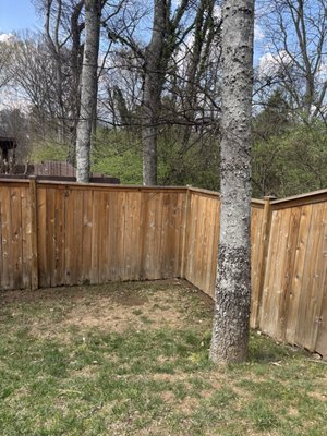 Fence boards being cleaned with pressure-washing equipment